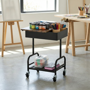 Modern Double Tier Utility Cart With <b>Wheels</b> Wood Top Storage Organizer For Living Room Minimalist Design - Product Image 2