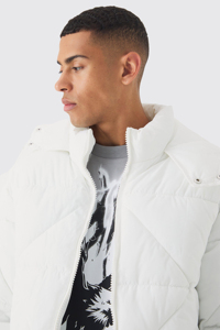 Hot Selling 100% Polyester Winter Abstract Quilted <b>Puffer</b> <b>Jacket</b> <b>White</b> Windproof Waterproof Stand Patchwork Design Custom Bubble - Product Image 6