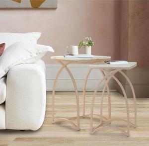 Modern Rectangle Marble Top <b>Side</b> <b>Table</b> With Rose <b>Gold</b> Metal Base Indoor Living Room Decor Accent Piece - Product Image 1