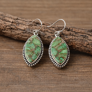 <b>Green</b> Copper Turquoise 925 Sterling Silver Dangle <b>Earrings</b> Rose Gold Yellow Gold Plated Handmade Boho Vintage Jewelry Gift Women - Product Image 5