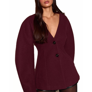 Nouveau Blazer Long Femme à Boutonnage Simple, Manches Bouffantes, Veste Unie pour Bureau, OEM ODM Personnalisé, Mode 2026, Vente en Gros - Product Image 1
