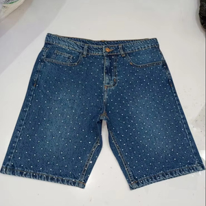 Pantalones Cortos de Mezclilla para Hombre Hechos a Medida, Estilo Vintage, con Cierre, Dobladillo sin Rematar, Tela de Algodón, con Pedrería - Product Image 1