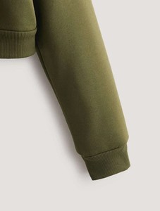 Sudadera con Capucha Corta para Mujer, Color Verde Oliva, Corte Regular, Tejido de Punto, Estilo Casual para Otoño, Manga Larga - Product Image 4