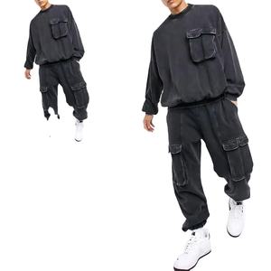 Survêtement délavé à l'acide pour hommes automne hiver vêtements pour hommes 100% coton prix de gros survêtement délavé à l'acide pour hommes pas cher - Product Image 2