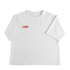 Camiseta blanca extragrande de manga corta con logo C-HAM rojo impreso en la parte delantera, camiseta informal de algodón con cuello redondo para hombre - Product Image 4