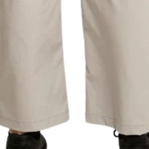 Pantalon beige décontracté pour femme avec cordon de serrage, coupe droite, empiècements latéraux contrastants, taille élastique, léger et confortable - Product Image 5
