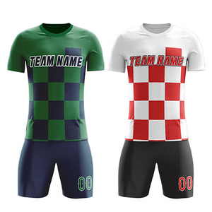 Ensemble de maillots de football unisexes personnalisés, bleu et blanc rayé, col en V, 100 % polyester, respirant, coupe athlétique, service OEM frontal - Product Image 4