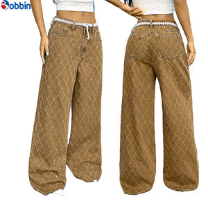 Jeans de Mezclilla Personalizados para Mujer, Corte Recto, Casuales, Otoño/Primavera, Decorados con Perlas Tejidas, Cintura Baja, Lavables, Lavado Arena, Corte Regular - Product Image 6