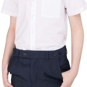 Camisa de uniforme escolar para niños, de algodón Oxford blanco, manga larga, con corbata a rayas azul y verde, con detección de aguja. - Product Image 6