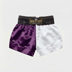 Pantalones Cortos de Boxeo de Satén con Bloques de Color, Rojo y Azul, para Artes Marciales y Kickboxing, Marca Quality Key International - Product Image 4