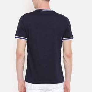 T-shirt en coton bleu marine pour homme, coupe classique, manches courtes, avec bordure contrastée, col rond, style décontracté, t-shirts à col contrastant - Product Image 4
