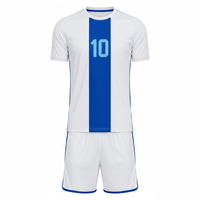 Ensemble d'uniformes de football unisexe blanc et bleu rayé, manches courtes, anti-humidité, col en V, respirant, grande taille, numéro 10 imprimé sur le devant
