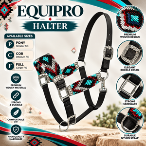EQUIPRO Halter de cuerda de nailon y lana con patrón azteca tejido y hebillas de concho plateadas - Product Image 2