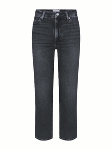 Jean en denim délavé coupe droite pour femme, taille mi-haute, coupe ample, longueur intégrale, style décontracté, bleu clair, en coton respirant - Product Image 2