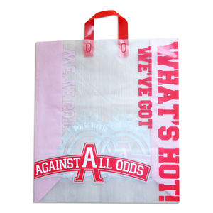 Bolsas de embalaje de compras con asa de lazo suave de plástico rosa con logotipo propio impreso personalizado para compras minoristas de boutique - Product Image 4