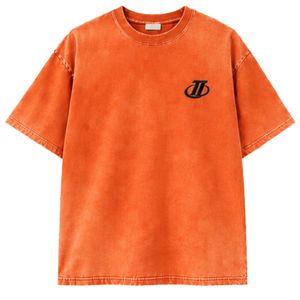 Camiseta Oversize de Algodón Lavado Estilo Vintage Naranja con Logo Bordado en el Pecho, Unisex, Estilo Urbano - Product Image 1