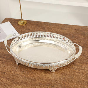 Luxury Modern German Silver Rectangle Serving Tray Handles Handmade Iron Decorative Platter Metal Tea Wedding Gift <b>Home</b> - Product Image 5