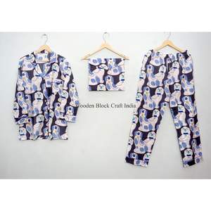 Conjunto de pijama de algodón con estampado animal, conjunto de pijama bohemio con estampado de bloques para mujer, conjunto de pijama de verano, traje de dormir de dos piezas - Product Image 4