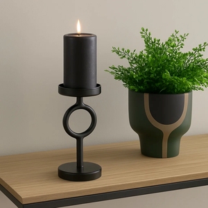 Support de bougie géométrique noir mat, bougeoir moderne en fer de style nordique pour centre de table et décoration de cheminée - Product Image 2