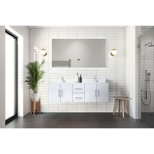 Bianco lucido 60 In. Vanità doppio bagno con 22 In. D piano di quarzo bianco e 60 In. Specchio LED bagno vanità - Product Image 3