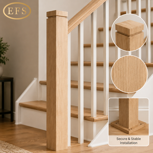 Poste de Escalera de Madera Maciza de Roble Rojo Resistente a la Humedad, Directo de Fábrica |   Barandilla de Columna Cuadrada para Villa Tradicional Ecológica - Product Image 2