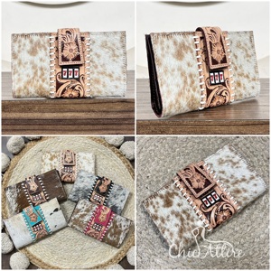 Nouveau Portefeuille Pochette Tendance et Élégant en Cuir de Vachette 2026 avec Motifs Floraux Gravés, Sac à Main Western de Créateur 777 Jackpot pour Femme - Product Image 1