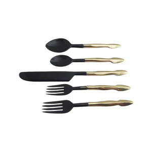 Ensemble de couverts de luxe en résine bleue, bois et laiton, acier inoxydable, au meilleur prix - Product Image 1
