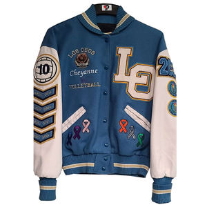 Chaqueta Universitaria Premium OEM Estilo Letterman de Béisbol, Cuerpo Negro y Mangas de Cuero Blancas, Chaquetas Varsity - Product Image 4