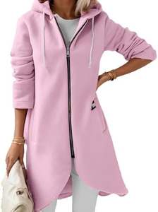 Sudadera con capucha extragrande con cremallera larga para mujer, estilo informal, tipo túnica, de manga larga, con frente abierto y bolsillos. - Product Image 2