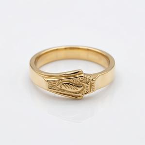DIVYORO แหวนวงปลาสลักลายชุบทอง 22k สำหรับผู้ชายสไตล์คลาสสิก - Product Image 1