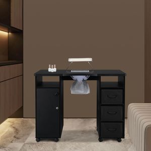 Table de manucure double en MDF noir avec 3 tiroirs et 1 porte, ventilateur inclus - Product Image 3