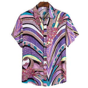 เสื้อเชิ้ตแขนสั้นพิมพ์ลายฮาวายประดับลูกปัดระบายอากาศได้ดีสำหรับผู้ชายไซส์ยุโรปสำหรับใส่ไปชายหาด - Product Image 3