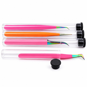 Pince à épiler professionnelle bleue angulaire à pointe fine en acier inoxydable pour extensions de cils volume – Outil de salon de beauté - Product Image 3