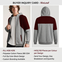 Sweat à capuche zippé color block pour homme, 280 GSM, polaire polyester-coton lavé, logo personnalisé, vêtements en gros