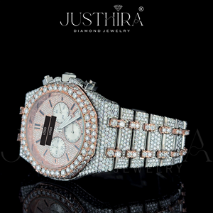 Reloj Cronógrafo de Dos Tonos con Incrustaciones de Diamantes de Imitación, Acero Inoxidable, Chapado en Oro Rosa, Reloj de Lujo Estilo Hip Hop, Venta al Por Mayor - Product Image 3