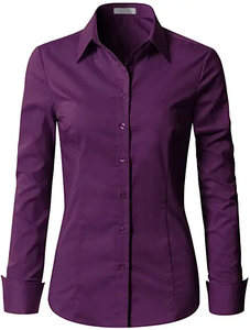 Chemisier à col boutonné extensible pour femme, coupe ample décontractée, idéal pour le bureau, en ramie tissée unie à manches longues - Product Image 5
