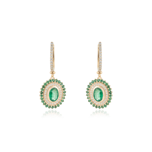 Hot Set Top Quality 14K Pure Yellow Gold Zambian Emerald & Diamond Lever <b>Back</b> Hoop Drop <b>Earrings</b> Bridesmaid Gift Jewelry - Product Image 1