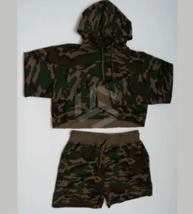 Ensemble sweat à capuche court et short en molleton épais pour homme, style streetwear, avec broderie patchwork et délavage acide, personnalisable, fermeture éclair - Product Image 1