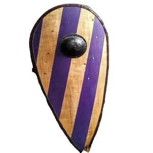 Bouclier Viking en bois contreplaqué et acier au carbone Ahmad, rayures violettes et jaunes, 24 pouces, fait main, décoratif, centre en métal personnalisable - Product Image 1