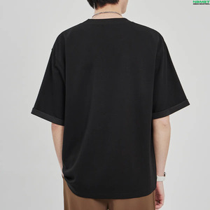เสื้อยืดโอเวอร์ไซส์ผู้ชาย ผ้าฝ้าย ทรงหลวม ไหล่ตก สไตล์ลำลอง เรียบง่าย แขนครึ่งตัว เสื้อสตรีทแวร์ - Product Image 1