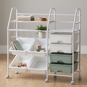Chariot de rangement multi-niveaux avec 6 bacs en plastique, structure métallique, solution de rangement pour la maison et le bureau - Product Image 2