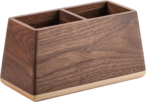 Porte-stylos et crayons en bois à double compartiment, organisateur de bureau rectangulaire pour le bureau et la maison - Product Image 3