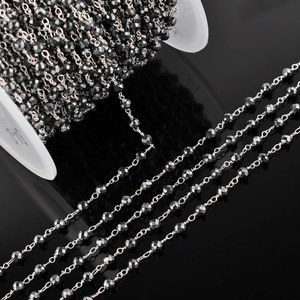 Natural Hematite Faceted Round <b>Beads</b> Rosary Chain With 925 Sterling <b>Silver</b> Wire Wrapped Links 3mm Handmade Jewelry Making Chain - Product Image 5