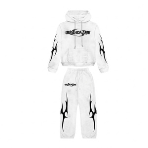 Nouvel Arrivage Ensemble de Survêtement Unisexe Personnalisé Délavé à l'Acide, Style Streetwear Décontracté Vintage, Sweat à Capuche Oversize et Pantalon de Survêtement Ample, 2 Pièces 100% Coton - Product Image 1