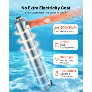 Échangeur de chaleur pour piscine 600K BTU en acier inoxydable 316L, chauffe-piscine haute efficacité - Product Image 2