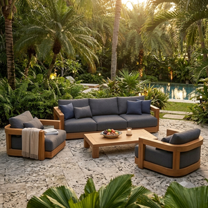 Juego de Sofás para Exteriores ARTERRA Premium Hotel Villa Teak, Cojines Resistentes a la Intemperie, Mesa de Centro Ovalada, Muebles de Patio - Product Image 6
