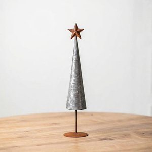 Set Of Three Galvanized Metal Cone <b>Christmas</b> Trees Featuring Corrugated Design And Rust-Colored Star <b>Toppers</b> Holiday Decoration - Product Image 5