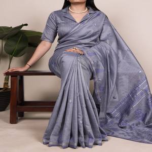 VASTRA COTTAGE Sari de Algodón y Seda con Tejido Zari, Blusa de Algodón y Seda sin Coser, Prenda Étnica Tradicional y Elegante para Mujer - Product Image 5