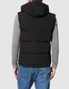 Gilet matelassé à capuche pour homme, hiver, épais, coupe-vent, fermeture éclair, noir uni, décontracté, en polyester rembourré - Product Image 6