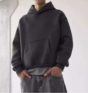 Men Casual Autumn High Quality <b>Thick</b> Knitted Plain Dyed Oversized Hoodies Custom Logo Eco-Friendly Cotton Heavyweight Unisex - Product Image 2
